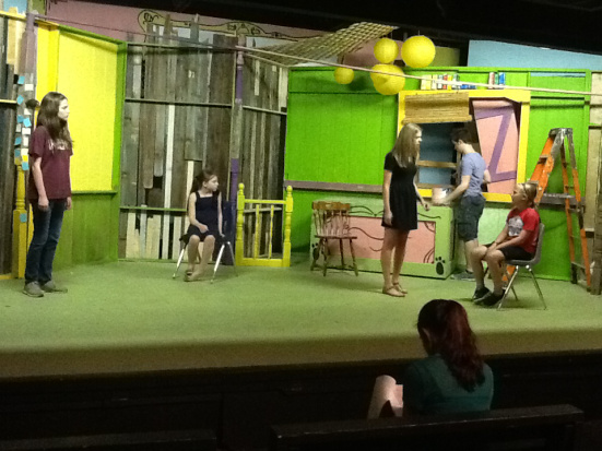 1st rehearsal on the set. Set Designer &  Painter Joseph Cummings upstage