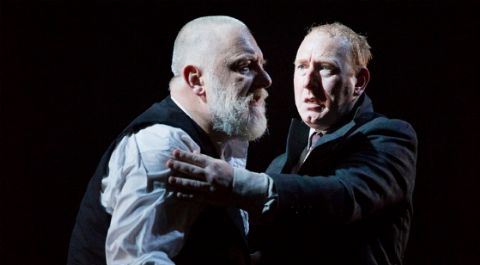 Adrian Scarborough  as the Fool; Simon Russell Beale as Lear